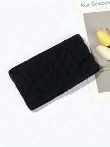 1pc Unisex Thick Knitted Headband With Lining, Vintage Street Style Wide Twisted Double Layered Headwrap, Keep Warm And Fashionable, Suitable For Daily Use - Black - View 1