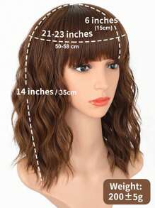 合成捲曲鮑勃假髮帶劉海短鮑勃波浪發假髮棕色假髮女式鮑勃風格合成耐熱鮑勃假髮 - 咖啡棕 - 查看 3