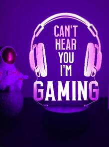 1入組創意3D小夜燈USB供電,變色氛圍燈,頭戴式遊戲耳機形狀 - 黑色 - 查看 2