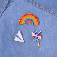 3入組彩虹風車和紙飛機形狀的合金金屬胸針套裝