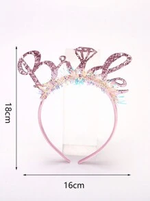1入組中性粉色亮片新娘頭箍,可愛的髮飾適用於節日,表演和日常穿著 - 粉色 - 查看 3
