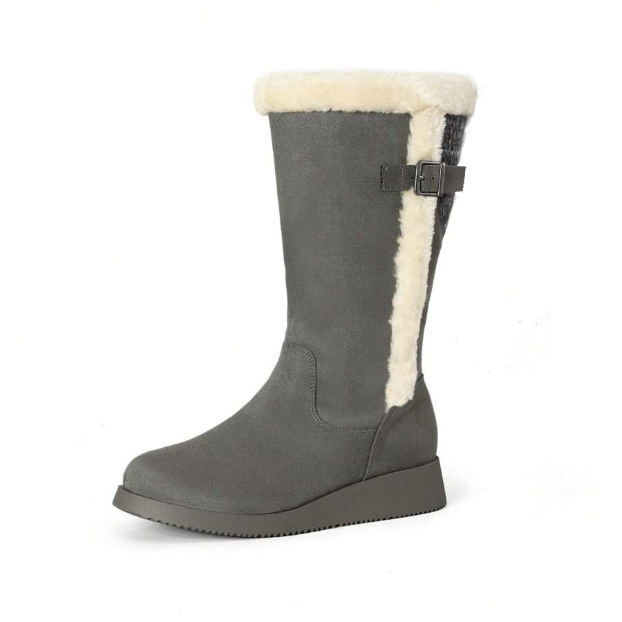 Womens Winter Snow Boots Mid-Calf Fashion Furry Warm Tall Boots - 灰色 - 查看 1