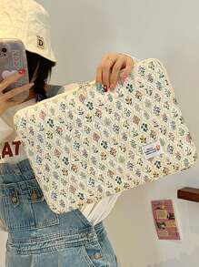 1pc Green Flower Hand File Bag 15 Inch 14 Inch 13 Inch Laptop Bag Tablet 11ipad Inner Bag