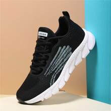 女士轻便透气跑步鞋、减震软底运动鞋、情侣旅游鞋、男士轻便透气跑步鞋、时尚黑色休闲运动鞋 - 黑色 - 查看 6