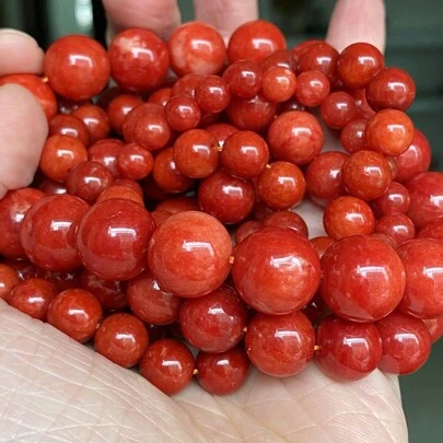 1 Strand Red Coral Jades Stone Loose Round Beads for Jewelry Making 6-10mm Spacer Beads Diy Women Bracelets Accessories 15"
