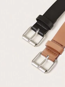 2pcs Kids' Silver Iron Buckle Pu Belt