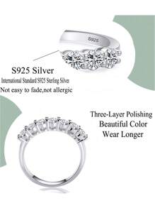 1個時尚的s925銀立方鋯石戒指,適用於派對、宴會、約會、節日,作為結婚訂婚新娘珠寶禮物 - 白色 - 查看 2