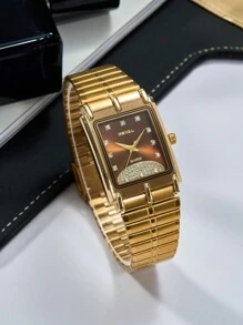 1枚男士不銹鋼錶帶時尚石英手錶 - 金色 - 查看 1