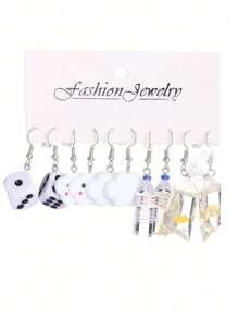 5對彩色夏季女式可愛耳環和6對白雲、泰迪熊和鴨子夫人耳環配對（產品圖案隨機） - 彩色 - 查看 8