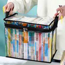 1 Pieza Bolsa Portátil Plegable Transparente Negra De Almacenamiento De Libros, Caja De Colección De Libros De Aula, Organizador Doméstico Y Contenedor De Almacenamiento Para Libros - Negro - Ver 1