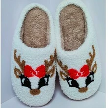 1雙聖誕元素女性室內拖鞋,可愛卡通麋鹿設計,新款毛茸茸拖鞋,情侶風格 - 白色 - 查看 8
