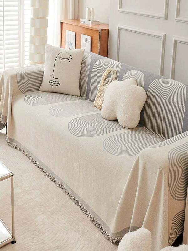 1pc Chenille Anti-scratch Sofa Cover All Seasons, Tree Ring Design Universal Sofa Mat, Multi-functional Sofa Slipcover