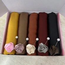 1 盒女式純色雪紡日常頭巾套裝 - 駝色 - 查看 1