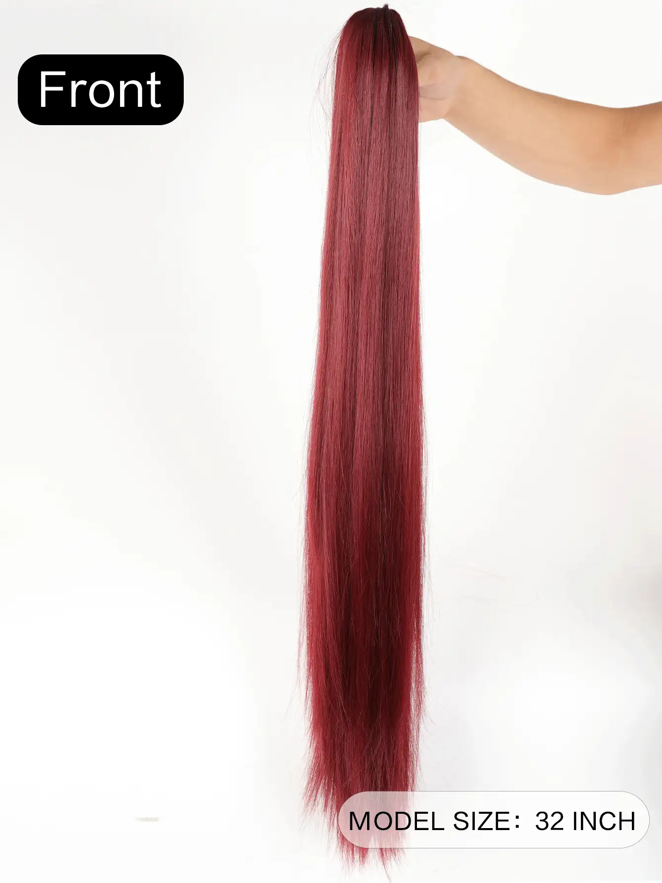 32英寸合成纖維長直爪夾馬尾髮延長裝置,耐高溫馬尾髮裝飾用品,適用於女性日常派對 - 酒紅色 - 查看 2