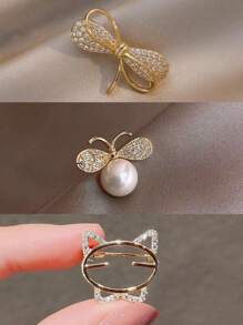 3pcs/Set Anti-Skid Buckle Brooch For Women, Clothes Fixing Tool With Rhinestone Butterfly And Fine Waist Shaping Pin Valentine's Day Valentines - Gold - View 3