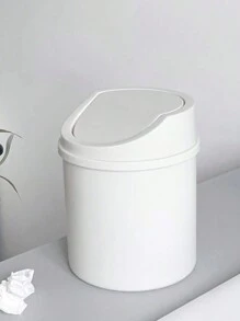 1pc White Desktop Trash Can, Mini Creative Garbage Can For Office Household Bedside Bedroom Living Room, Sundries Storage Bucket With Lid, Home And Office Supplies - White - View 4