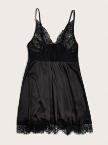 大碼黑色蕾絲吊帶洋裝 - 黑色 - 查看 4