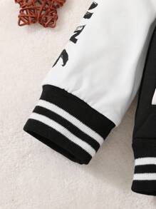 嬰兒男童新潮流長款彈性面料上衣和寬鬆長褲,秋冬季節適用 - 黑與白 - 查看 4