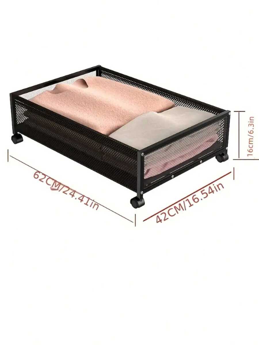 1pc Durable Metal Plastic Under Bed Storage, Container With Pulley For