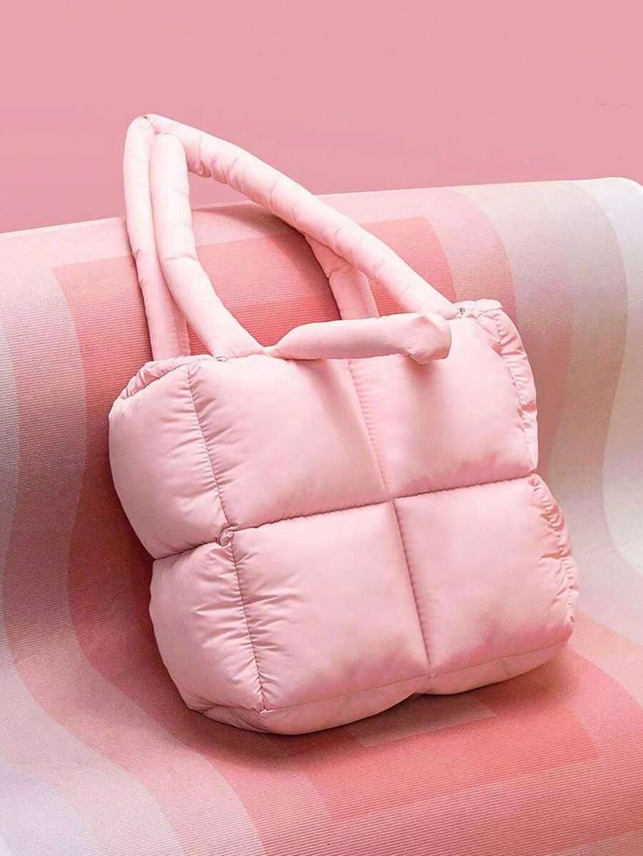 Padded Tote Bag For Women, Puffer Quilted Shoulder Bag, Winter Handbag For Shopping, School, Travel,Puffy Down Knitting Handbag