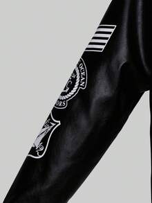 Logeqi® Hombres Chaqueta de béisbol con mangas de piel sintética - Negro - Ver 4