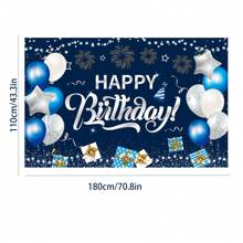 藍色生日背景,兒童派對用品生日裝飾品,生日橫幅背景,男孩和女孩生日派對裝飾品,71 X 43 英寸