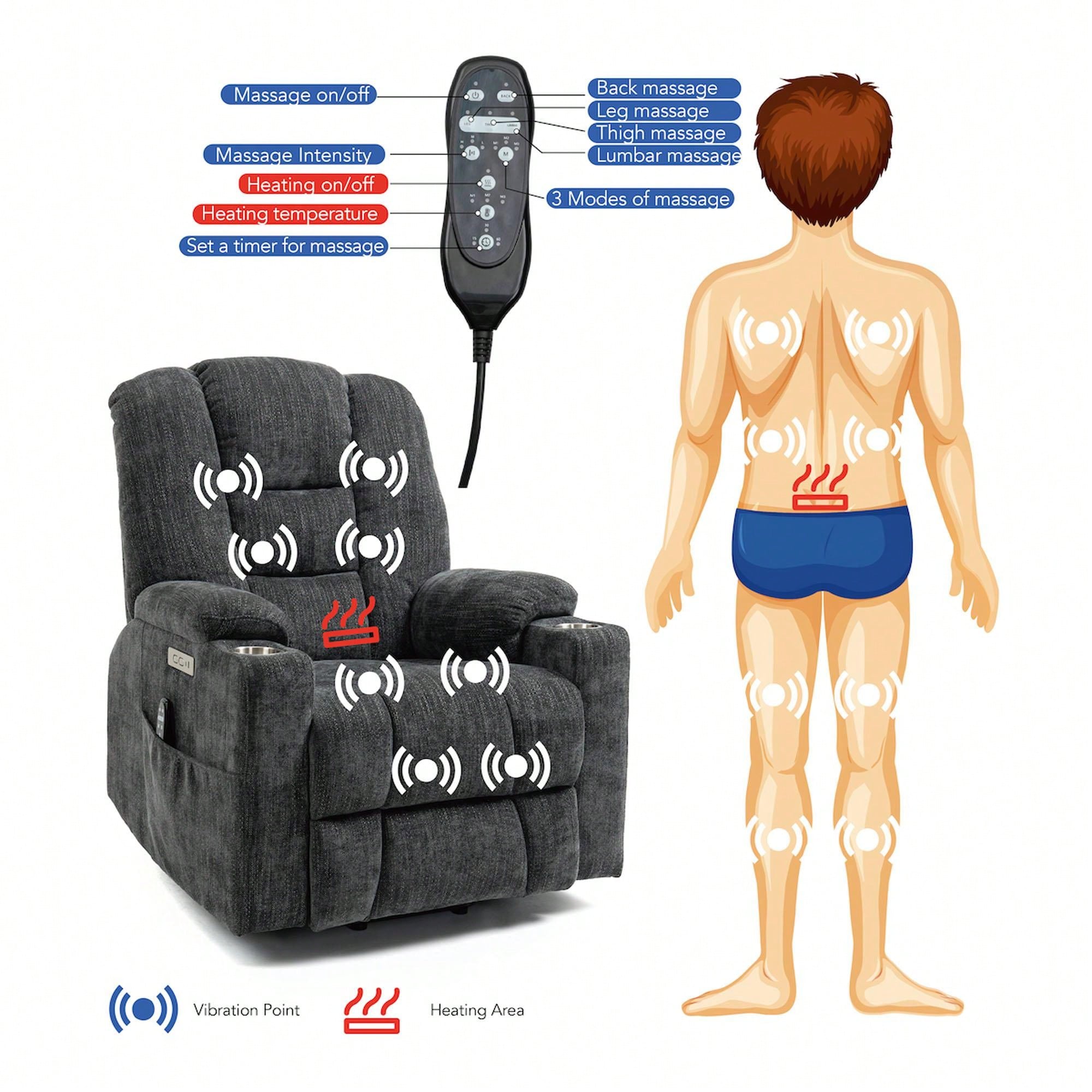 Merax Large Power Lift Recliner Chair with Massage and Heat for Elderly, Overstuffed Wide