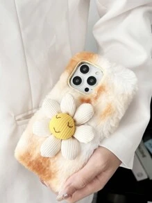 Smiling Sunflower Fashionable Drop-Proof Plush Phone Case, Compatible With Iphone, Compatible With Samsung, Compatible With Google And Compatible With Moto Phones,International Version, Not The Domestic Version - Burnt Orange - View 3