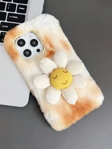 Smiling Sunflower Fashionable Drop-Proof Plush Phone Case, Compatible With Iphone, Compatible With Samsung, Compatible With Google And Compatible With Moto Phones,International Version, Not The Domestic Version - Burnt Orange - View 5