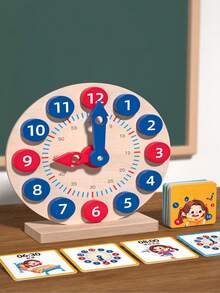 Wooden Digital Clock & Alarm Clock Educational Toy With Pair Matching Game For Toddlers, Classroom Block Model Clockwise Learning Toy - Multicolor - View 1
