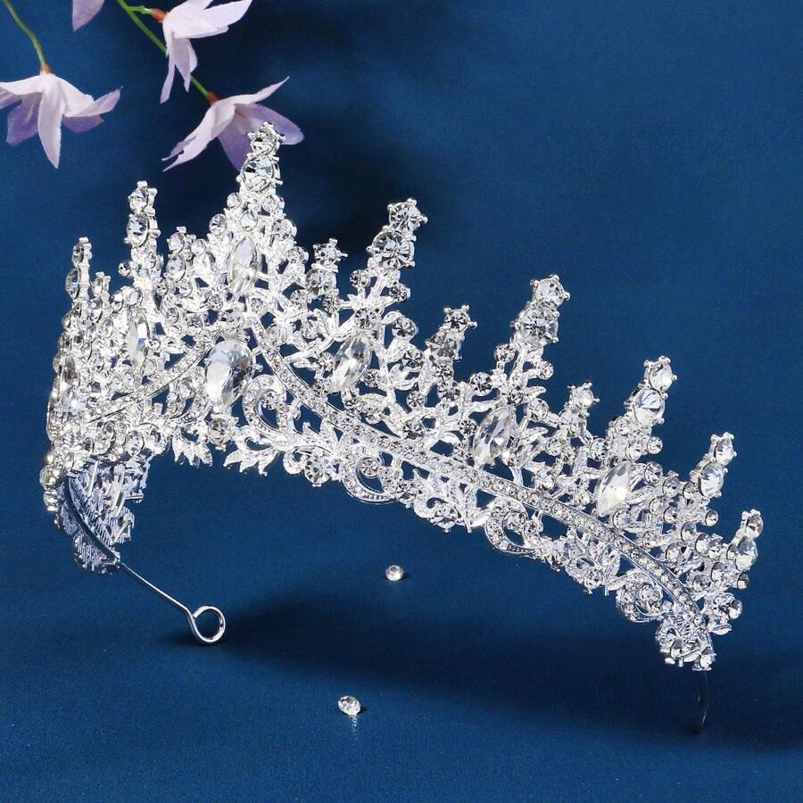 1pc Girl Luxurious Purple Red Semicircular Crown Diamond Jewelry Wedding Beautiful Bride Party Ladies Crown