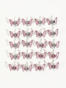 20 Unids/pack Pinzas Para El Cabello De Mariposa Pequeñas Con Purpurina Rosa - Rosa - Ver 1