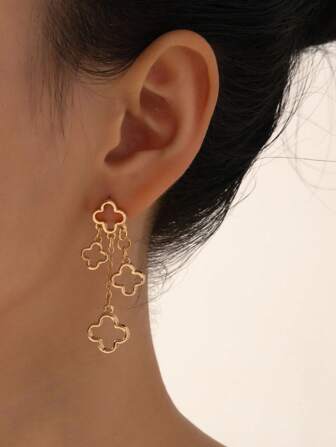 1 par fashionabla Enkel Elegant Geometrisk ihålig fyrklöver med tofs Dingla örhängen, Lucky Clover örhängen för kvinnors dagliga klädsel Alla hjärtans dag, mamma, mor, mors dag, present