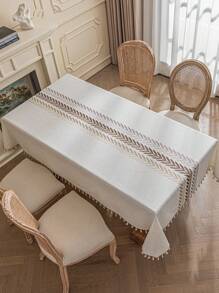 1 件刺绣长方形桌布，咖啡色麦穗和秋叶图案，花卉艺术品桌布，防尘布，适用于餐桌、咖啡桌、节日派对、家居装饰 - 彩色 - 查看 9