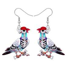 亞克力動漫海盜鴿耳環,懸垂式設計,藝術感滿分,萬聖節顱骨鳥禮物,適用於女性珠寶配飾