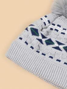 一頂軟綿綿、彈性十足的棋盤格針織帽子,附有保暖內裡,適用於男童秋冬戶外活動 - 彩色 - 查看 4