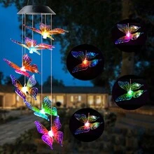 1個太陽能供電防水戶外風鈴,帶有led蝴蝶裝飾燈,色彩變化氛圍燈,適用於庭院,花園和景觀掛飾裝飾 - 彩色 - 查看 6