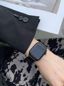 1入不限男女時尚金屬鏈手鍊手錶帶兼容蘋果手錶45mm 49mm 38mm 40mm 41mm 42mm 44mm，優雅迷人的手環兼容蘋果手錶系列Ultra Se 8 7 6 5 4 3 2 1，黑色