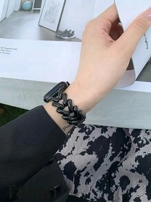 1入不限男女時尚金屬鏈手鍊手錶帶兼容蘋果手錶45mm 49mm 38mm 40mm 41mm 42mm 44mm，優雅迷人的手環兼容蘋果手錶系列Ultra Se 8 7 6 5 4 3 2 1，黑色