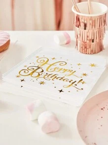 10pcs Hot Stamping Disposable Napkins For Birthday Party Cartoon Letter Patterned, Single Use - Multicolor - View 1