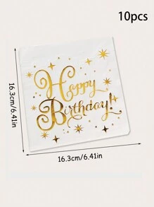 10pcs Hot Stamping Disposable Napkins For Birthday Party Cartoon Letter Patterned, Single Use - Multicolor - View 3
