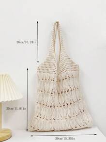 1 件大容量时尚钩针女士购物袋，大号编织袋，沙滩包，夏季度假风格，单肩包，网眼手提包，背包，厨房储物袋，女友购物袋，圣诞礼物，手提包 - 杏色 - 查看 10