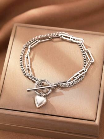 Aomogo 不锈钢手链，优雅复古心形吊坠巴洛克风格仿珍珠链女士精美珠宝情人节、妈妈、母亲、母亲节、礼物