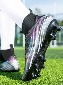 Outdoor Soccer Shoes With Ankle Support And Long Spikes For Training - Black - View 2