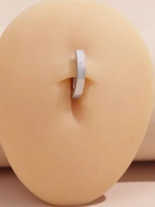 1pc Minimalist Stainless Steel Belly Button Ring, Texture Body Jewelry