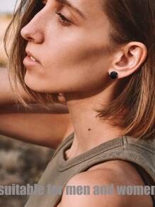 1-8 Pairs Black Stud Earrings for Men Women - Stainless Steel Stud Earrings Small CZ Stud Earrings Piercing Huggie Hoop Earrings Set Jewelry - Silver - View 2