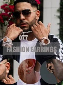 1-8 Pairs Black Stud Earrings for Men Women - Stainless Steel Stud Earrings Small CZ Stud Earrings Piercing Huggie Hoop Earrings Set Jewelry - Silver - View 3