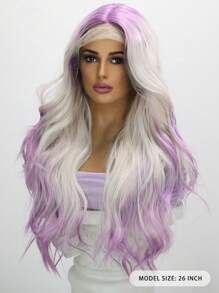 26吋t型蕾絲紫羅蘭漸層波浪捲髮派對專屬合成纖維女假髮