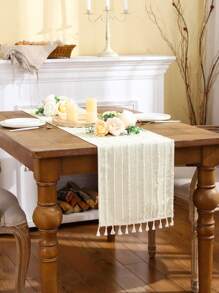 Miater 1pc Linen Fringe Wedding Party Decoration Table Runner