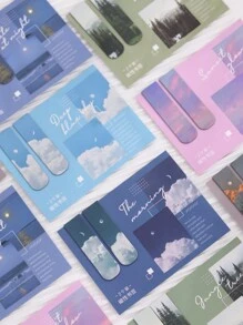 2pcs Moon & Cloud Pattern Magnet Bookmark, Creative Portable Multi-purpose Book Marker For Reading Book - Dusty Blue - View 2